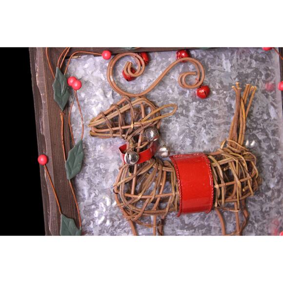 Rustic Twig Reindeer Happy Holiday Wall Hanging Christmas Decoration 16x10 - Picture 4 of 5